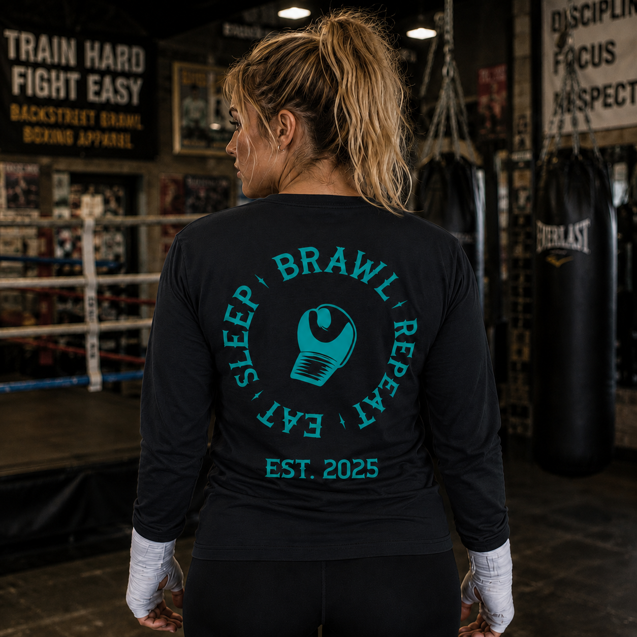 Womens Eat Sleep Brawl Repeat Long Sleeve Tee