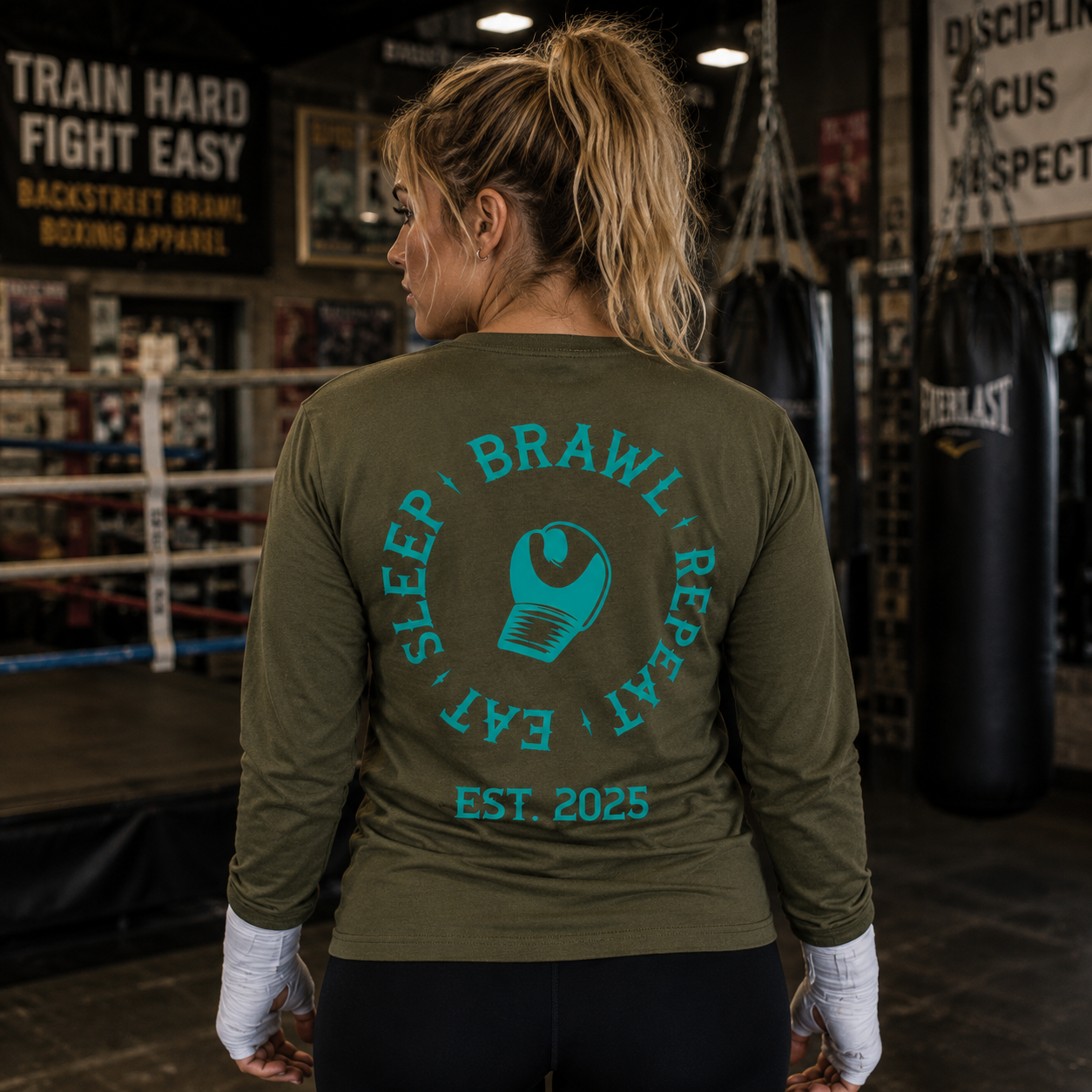 Womens Eat Sleep Brawl Repeat Long Sleeve Tee