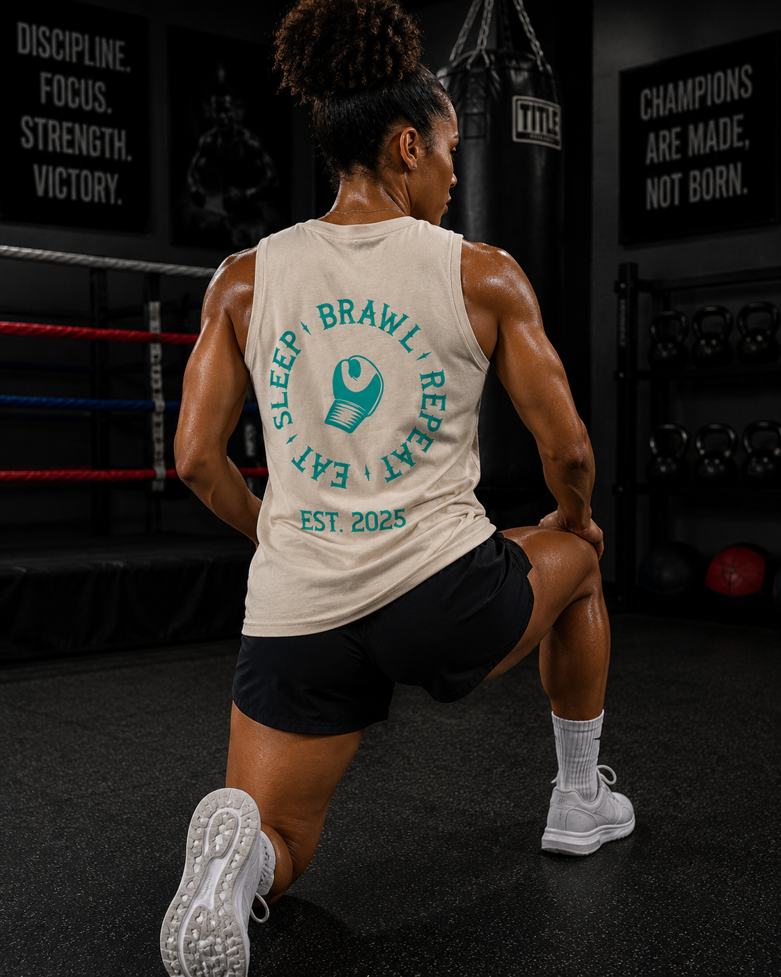 Womens Eat Sleep Brawl Repeat Singlet Top
