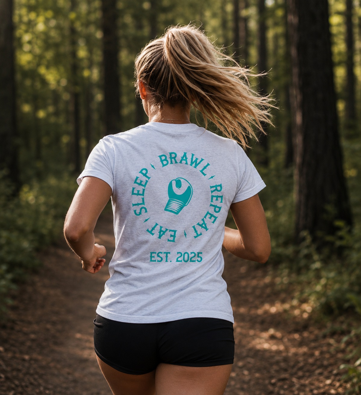 Womens Eat Sleep Brawl Repeat T-Shirt - White Marle