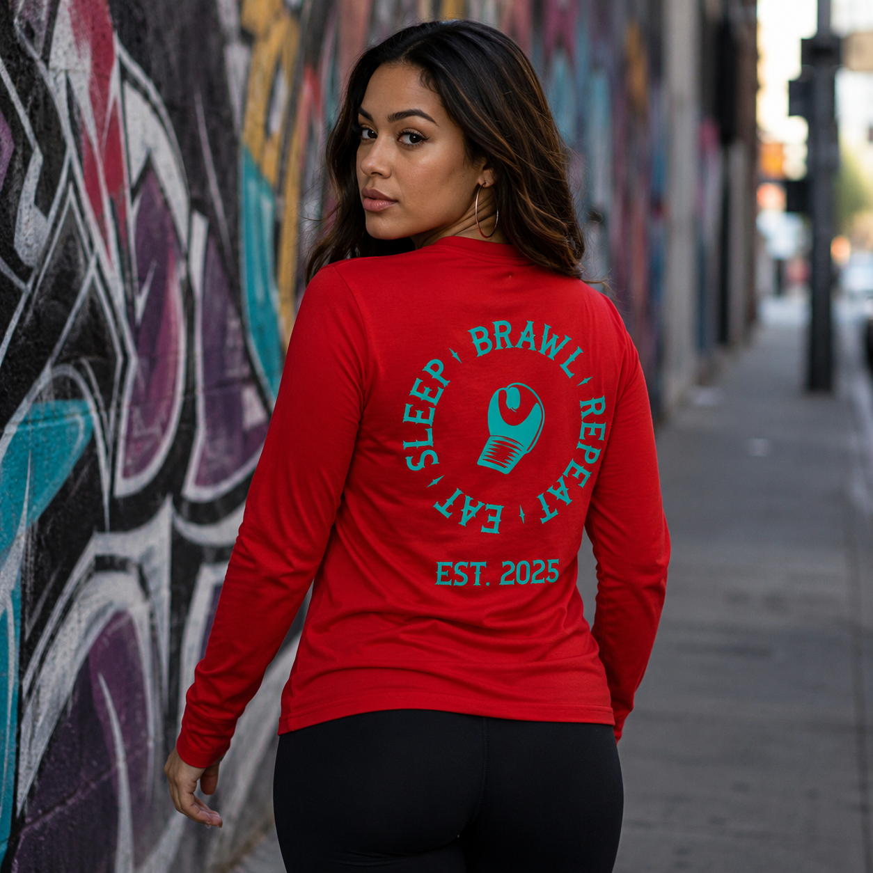Womens Eat Sleep Brawl Repeat Long Sleeve Tee