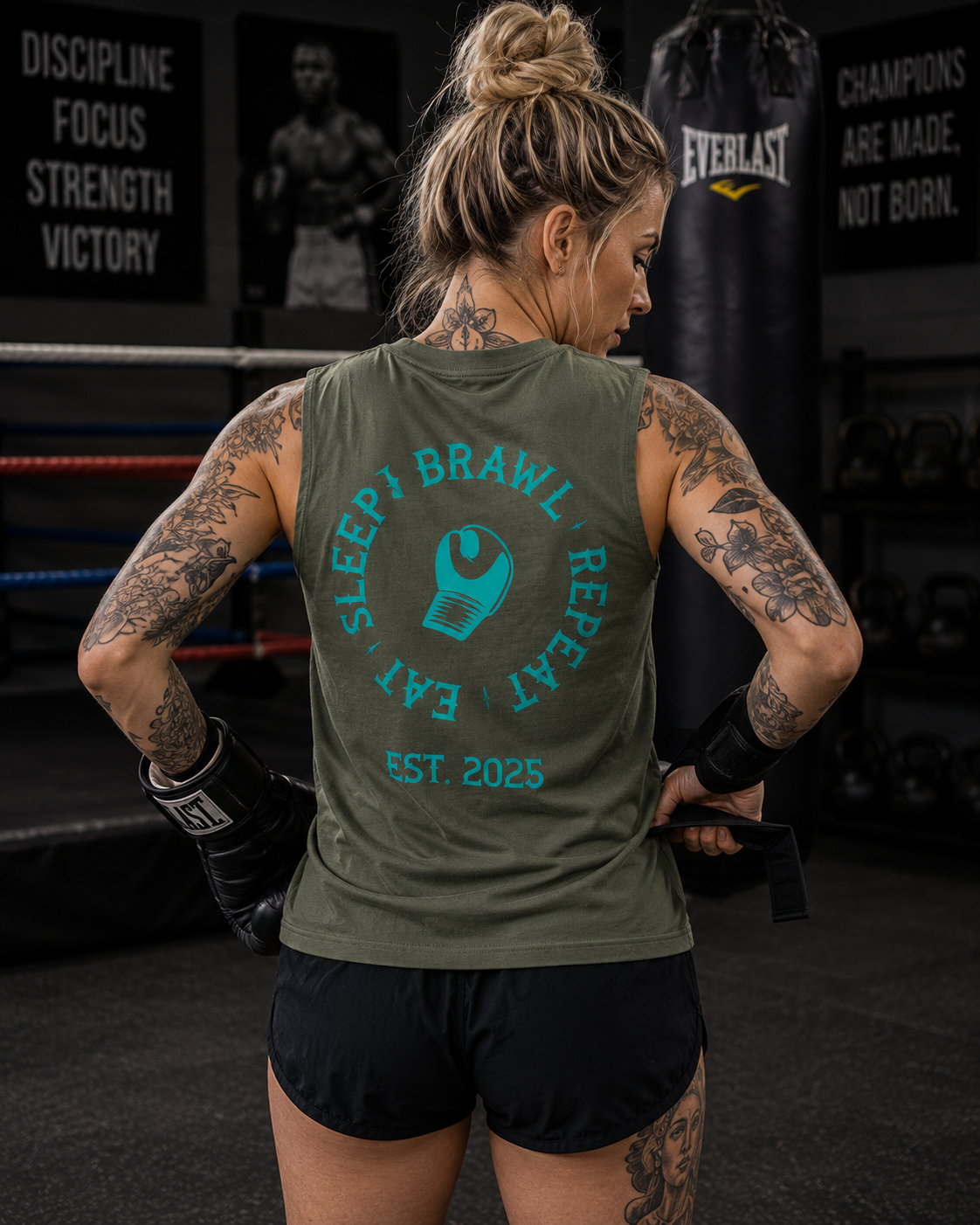 Womens Eat Sleep Brawl Repeat Singlet Top