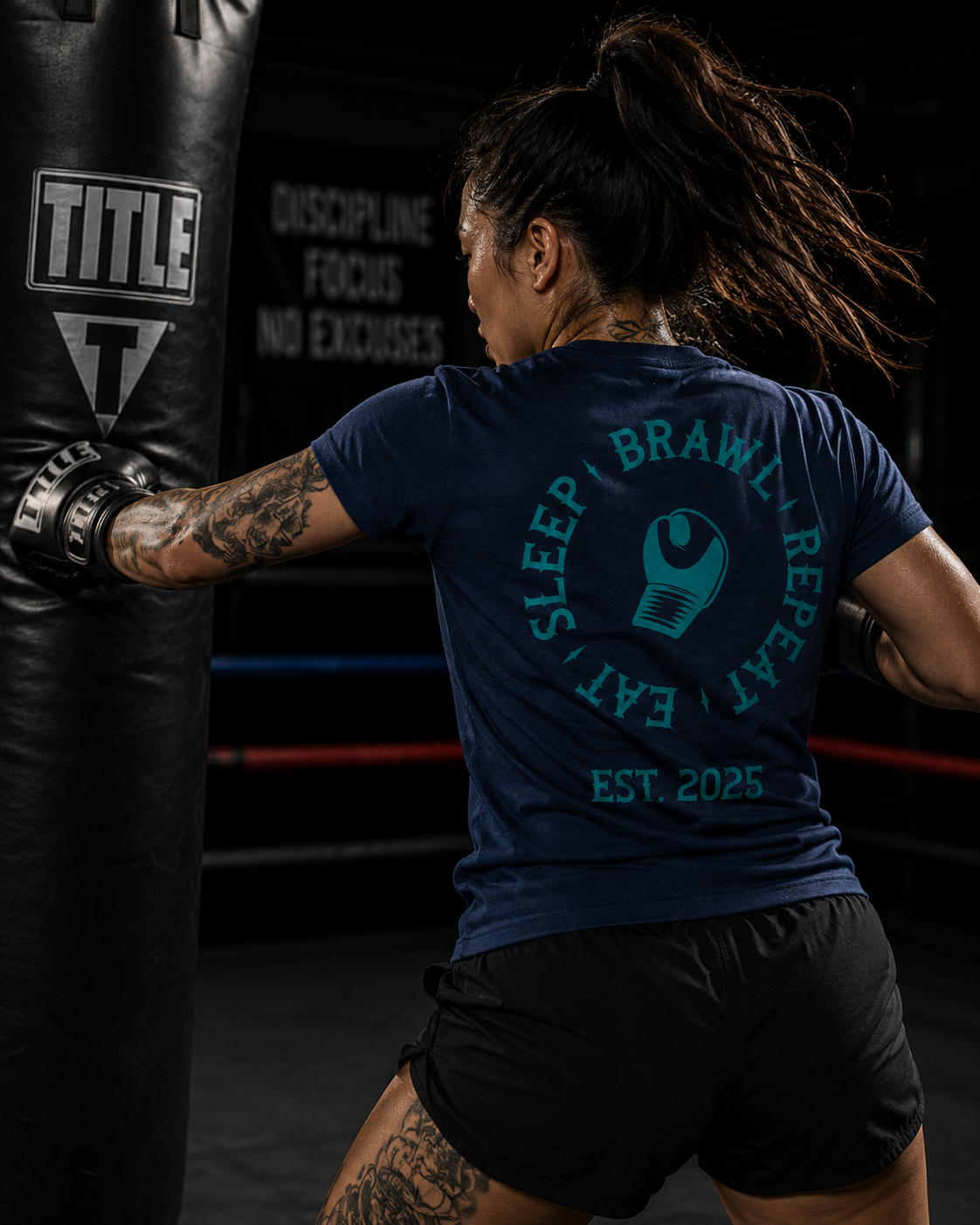 Womens Eat Sleep Brawl Repeat T- Shirt