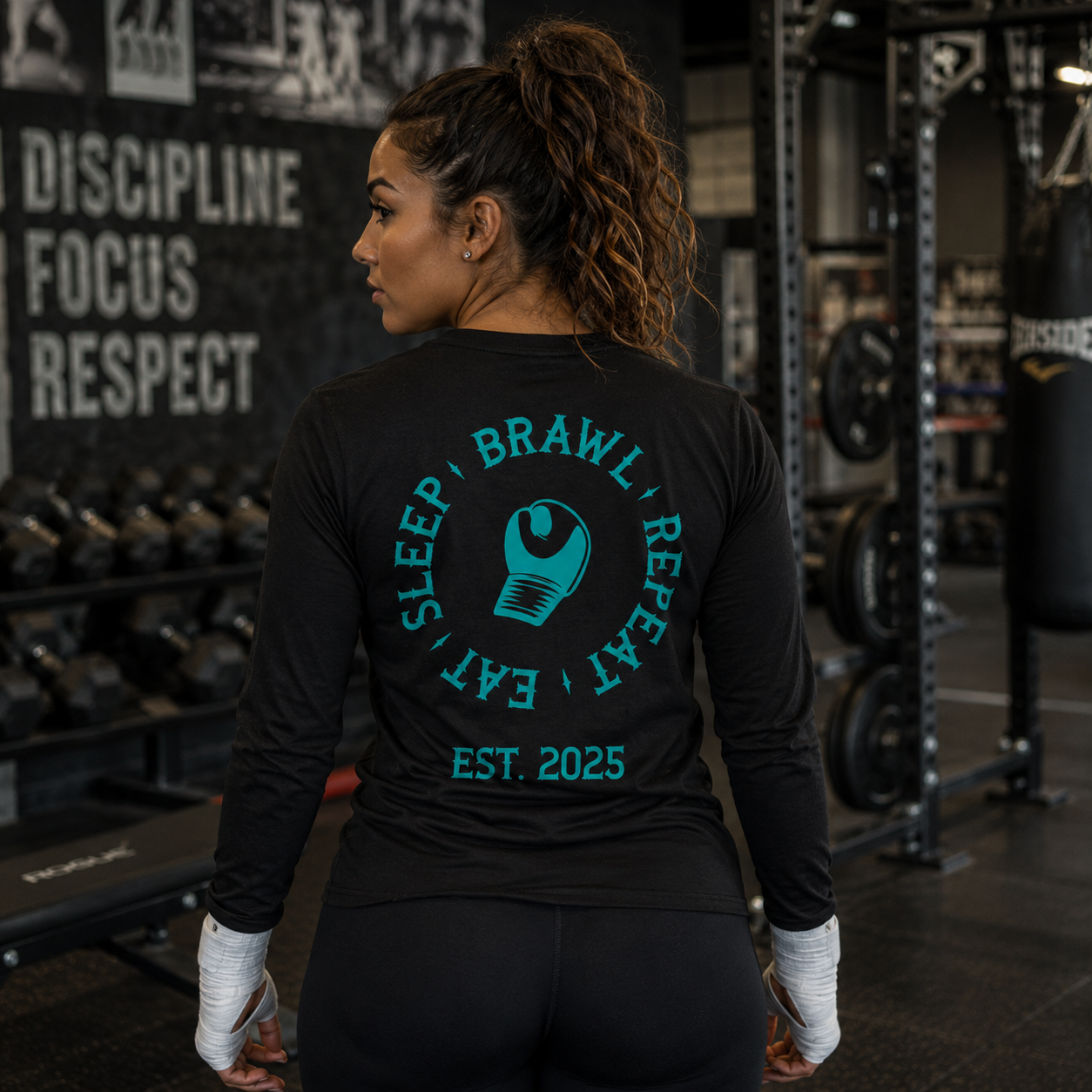 Womens Eat Sleep Brawl Repeat Long Sleeve Tee