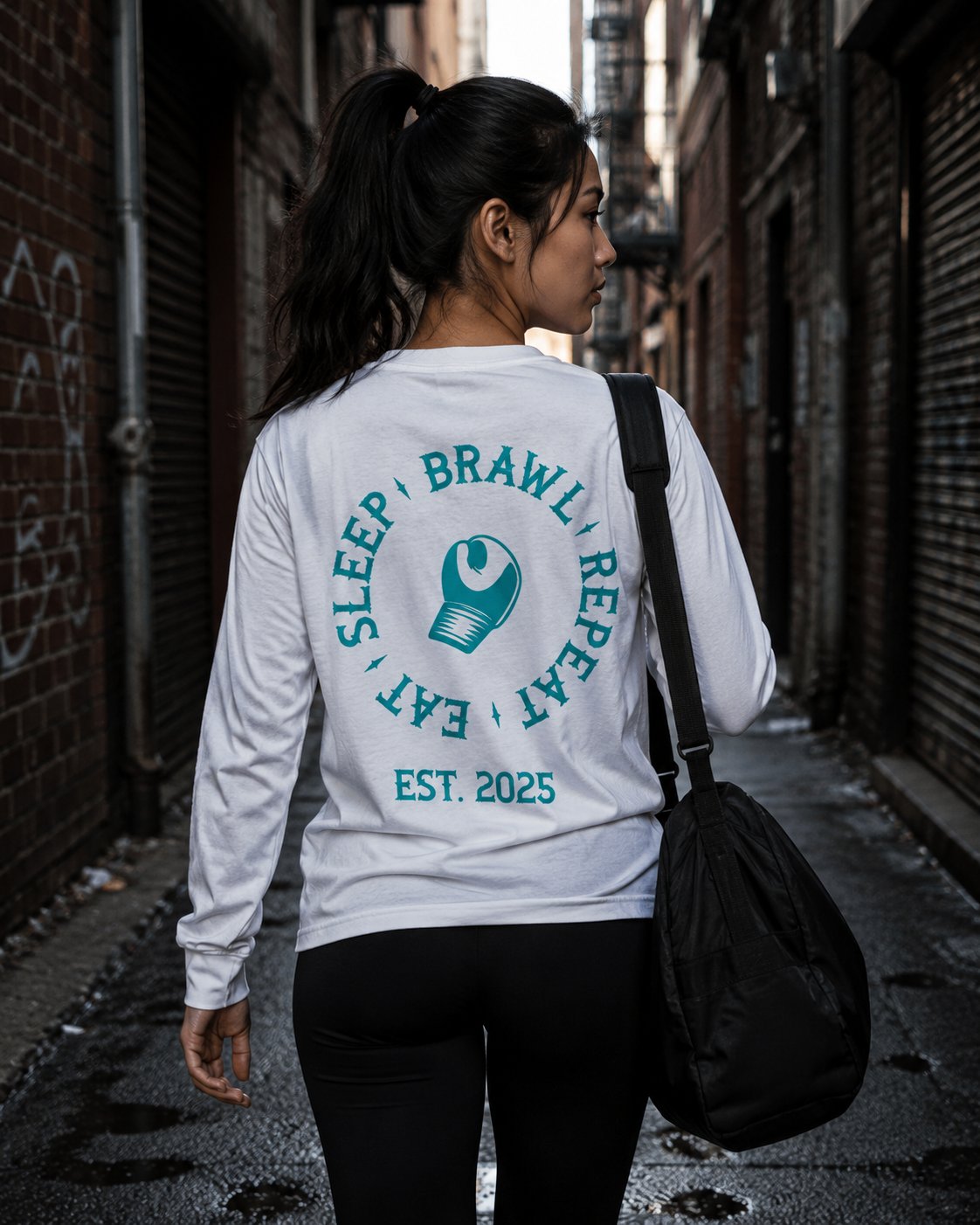 Womens Eat Sleep Brawl Repeat Long Sleeve Tee