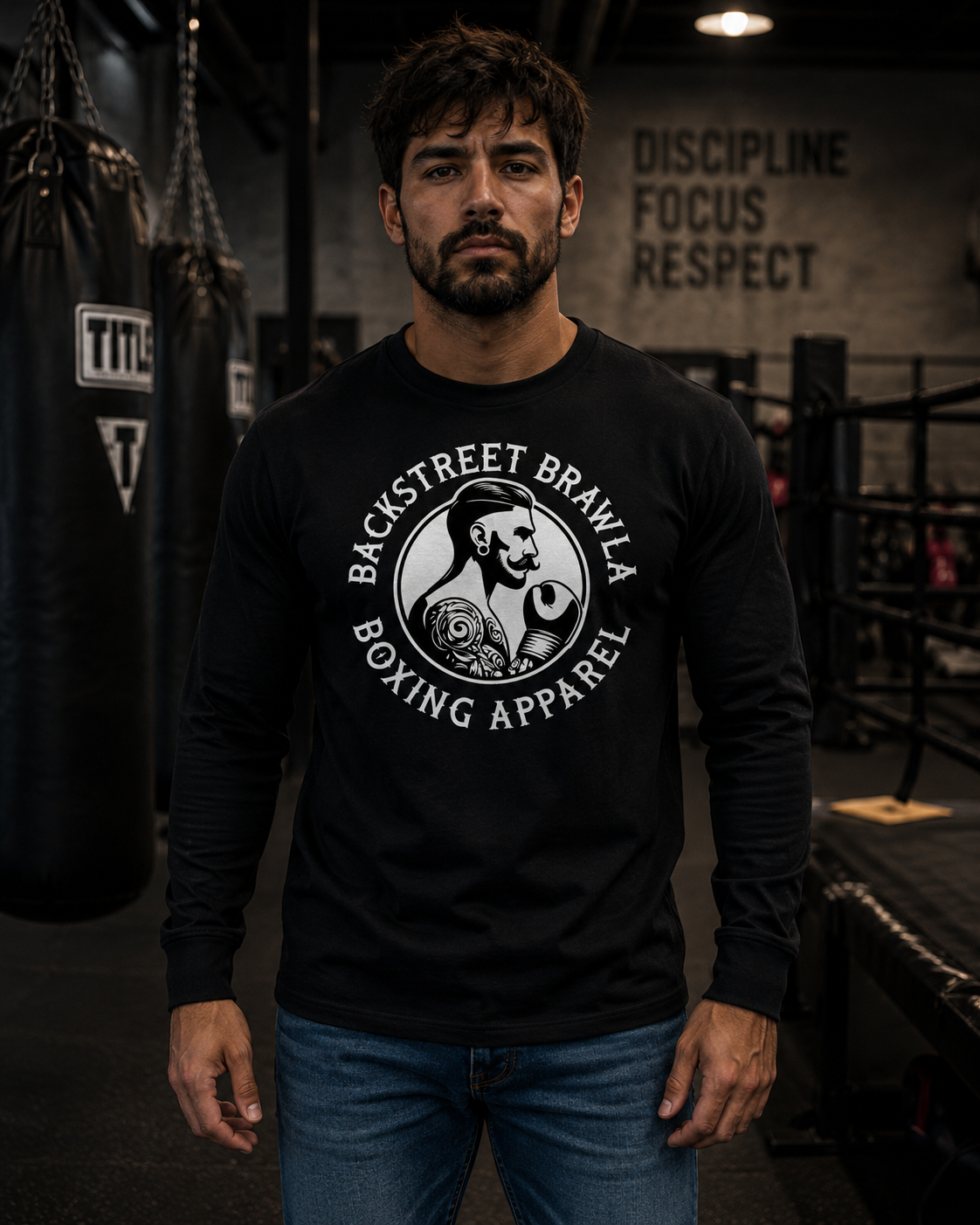 Mens Eat Sleep Brawl Repeat Long Sleeve Tee