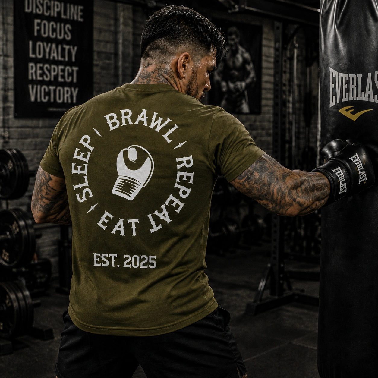 Mens Eat Sleep Brawl Repeat T-Shirt