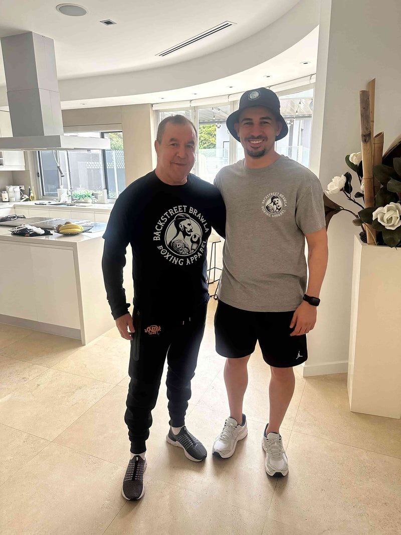 Jeff fenech former 4 time weight devision champion and Hass an Australian boxer.jpg