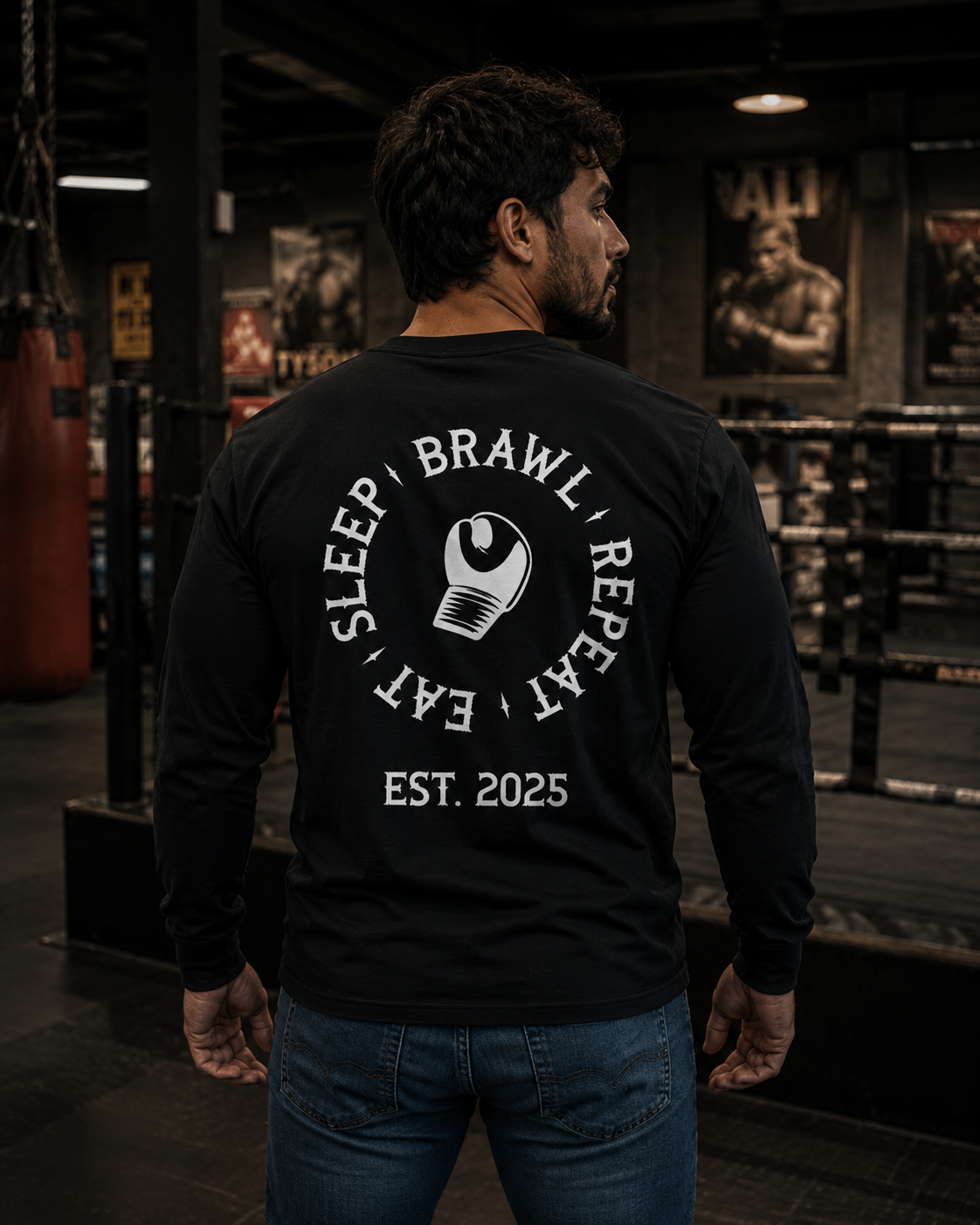 Mens Eat Sleep Brawl Repeat Long Sleeve Tee