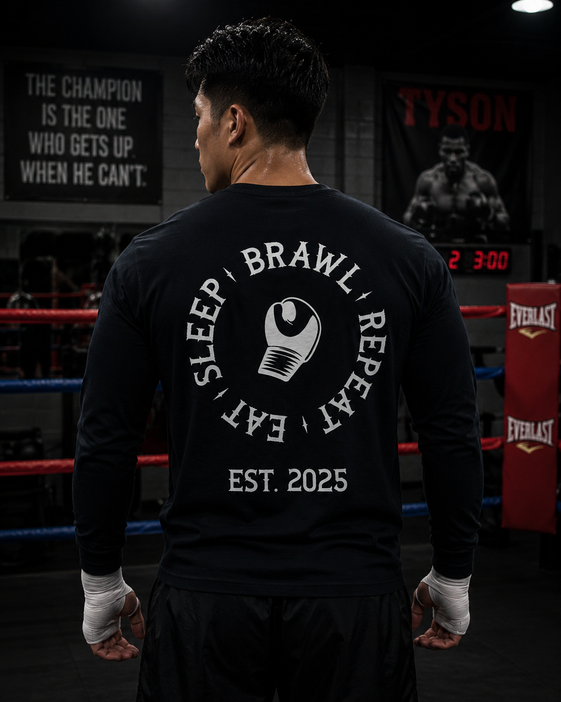 Mens Eat Sleep Brawl Repeat Long Sleeve Tee