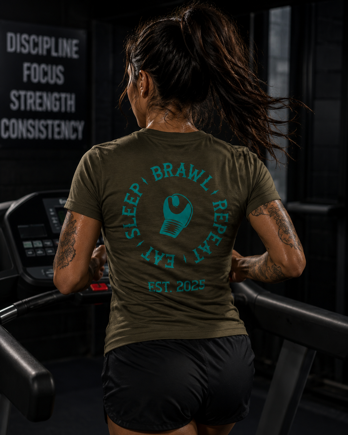 Womens Eat Sleep Brawl Repeat T- Shirt