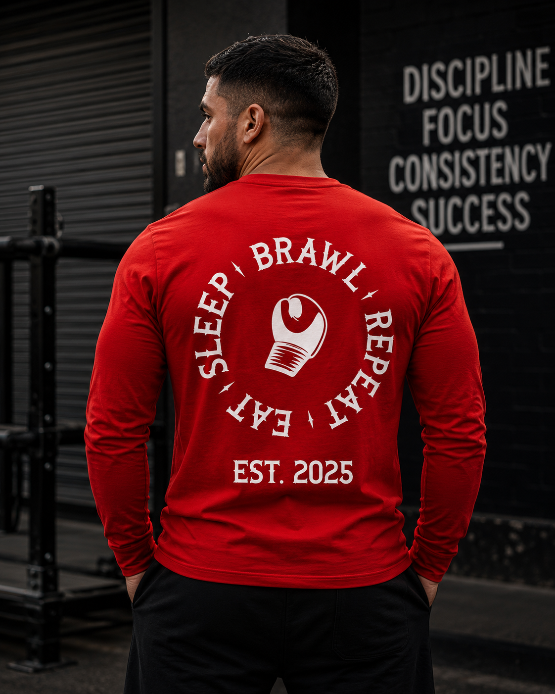 Mens Eat Sleep Brawl Repeat Long Sleeve Tee