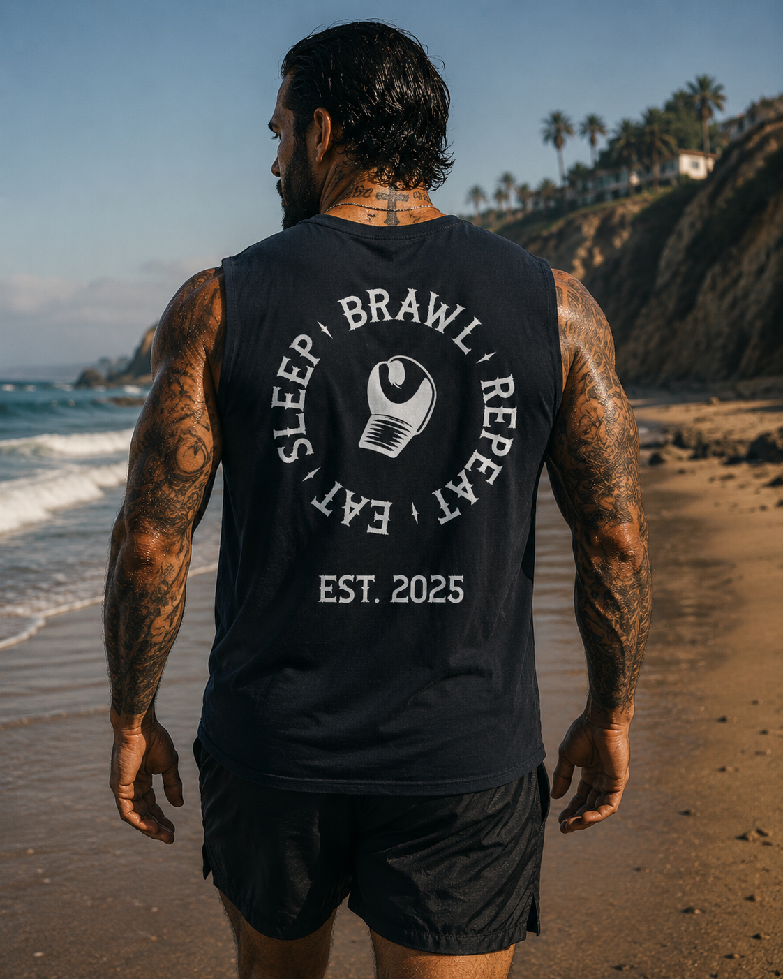 Mens Eat Sleep Brawl Repeat Singlet Top