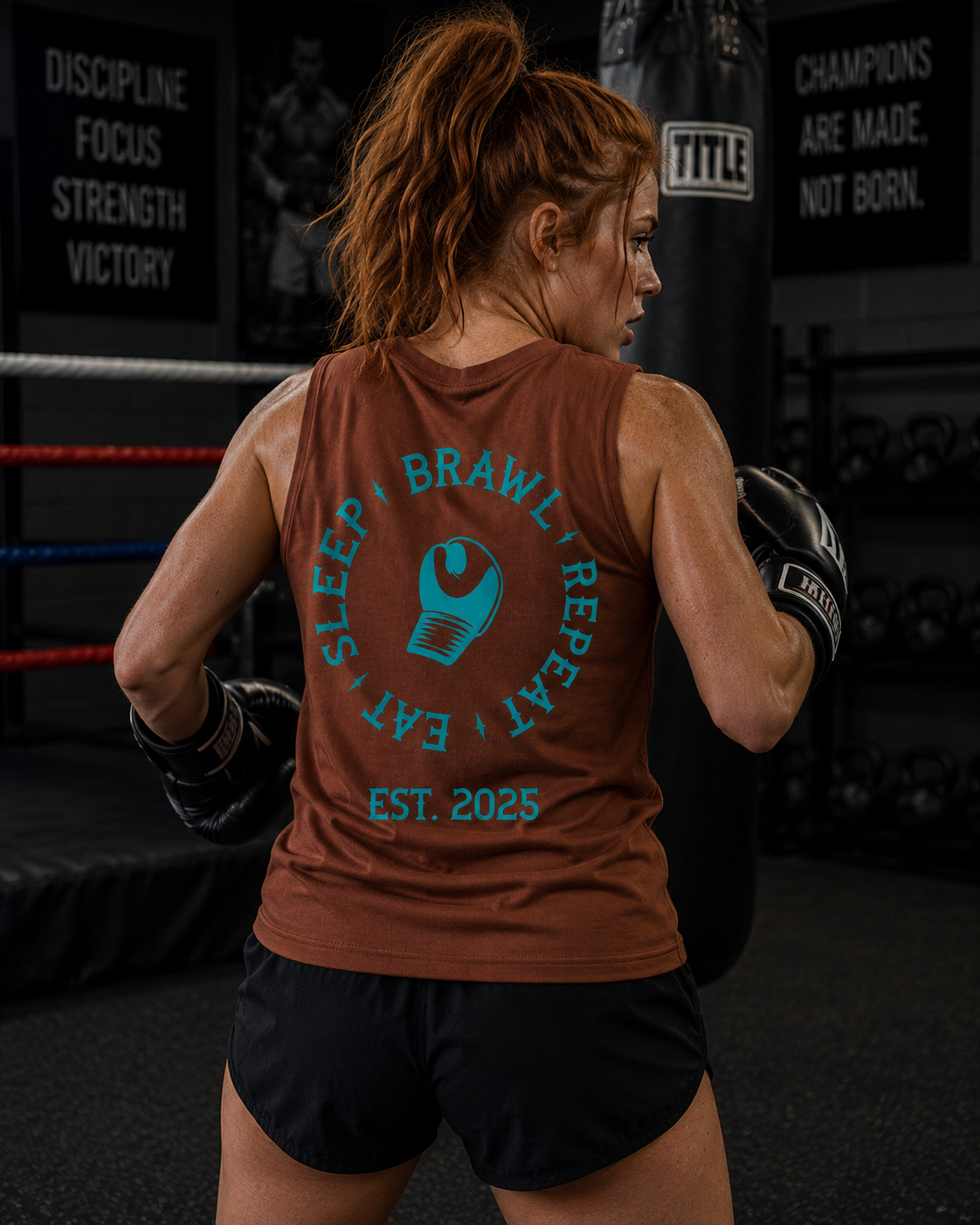 Womens Eat Sleep Brawl Repeat Singlet Top