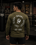 Mens Eat Sleep Brawl Repeat Long Sleeve Tee