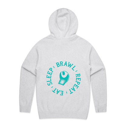 Womens Eat Sleep Brawl Repeat Hoodie- White Marle