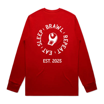 Mens Eat Sleep Brawl Repeat Long Sleeve Tee