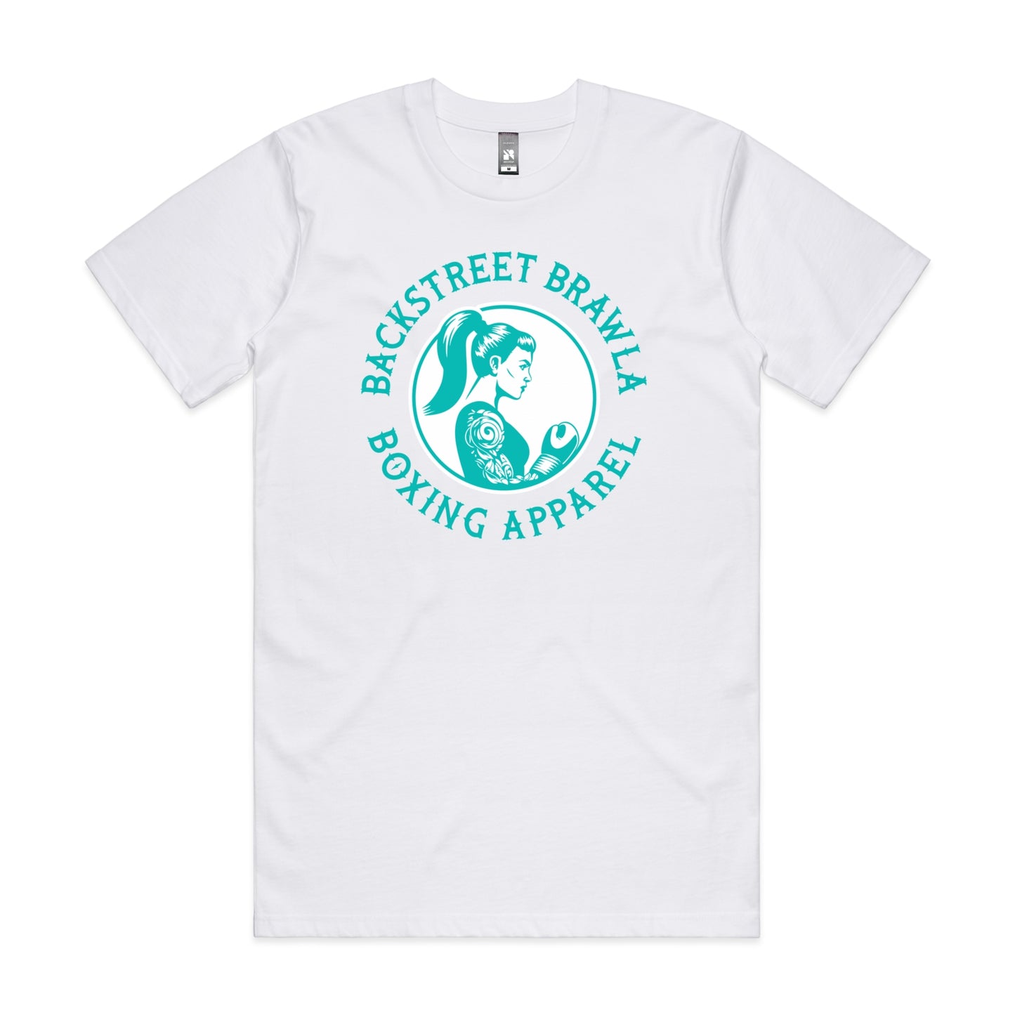 backstreet brawla queen White t-shirt with jade green logo and text on a white background