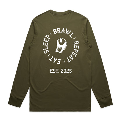 Mens Eat Sleep Brawl Repeat Long Sleeve Tee